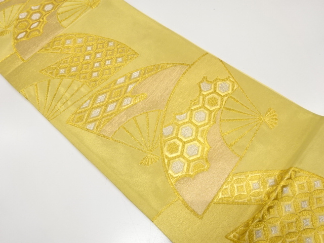 JAPANESE KIMONO / ANTIQUE FUKURO OBI / SILK / WOVEN FOLDING FAN & CLASSICAL PATTERN